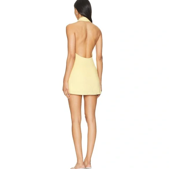 NEW SNDYS x Revolve Button Down mini Yellow Halter Dress - Picture 3 of 3